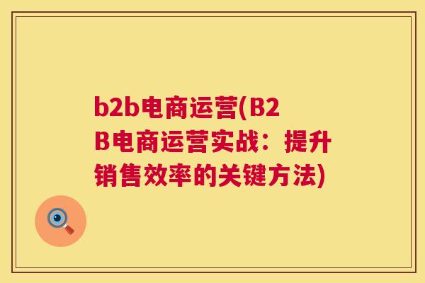 b2b电商运营(B2B电商运营实战：提升销售效率的关键方法)