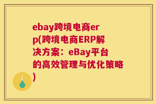 ebay跨境电商erp(跨境电商ERP解决方案：eBay平台的高效管理与优化策略)